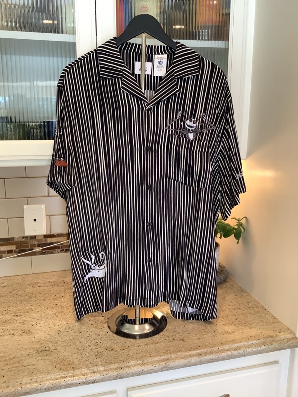 Disney Nightmare Before Christmas Striped Short-Sleeve Button-Down Shirt LG